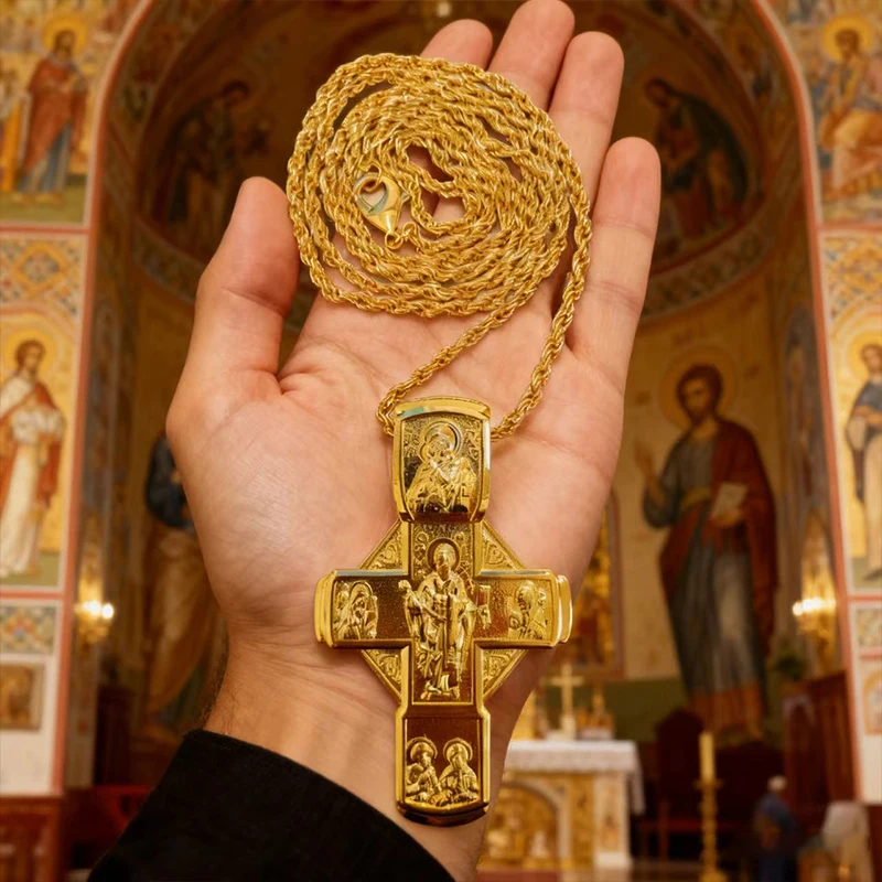 

New 2026 Exquisite Box Ritual Virgin Mary Eastern Orthodox Jesus Cross Pendant Church Surprise Gift Prayer Alloy Cross Necklace