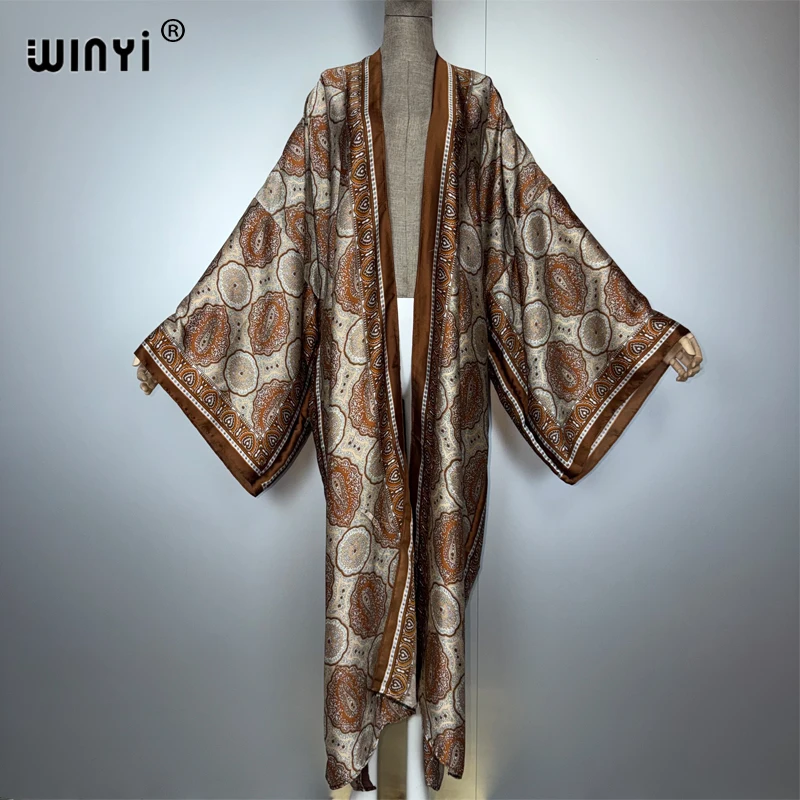 WINYI New Kimono Boho Kaftan Beach Wear Cardigan Evening Dress Abaya Dubai Luxury Cover-Ups Beach Outfits Women Party Dress
