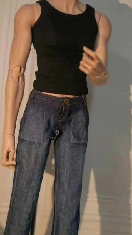 D09-P668 kinderen handgemaakte speelgoed oom ID75 uf75 BJD poppenkleertjes basic vest zwart pu lederen broek 1pcs