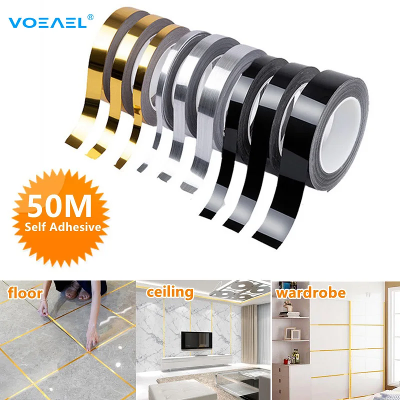 

50Meter Ceramic Floor Wall Seam Sealant Tape Floor Seam Sticker Decor Gold Self Adhesive Wall Tile Floor Tape Sticker Home Decor