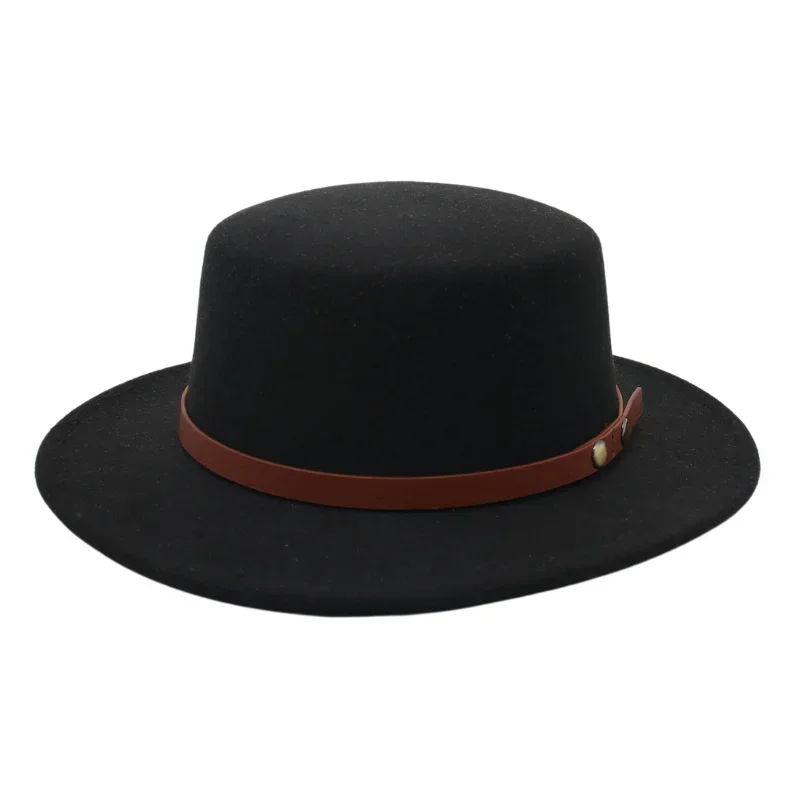 

New Women Black Bowler Hat Lady Gentleman Outdoor Fedora Hats Winter Autumn Men Jazz Felt Hats 6.5cm Flat Brim Casual Dress Hat