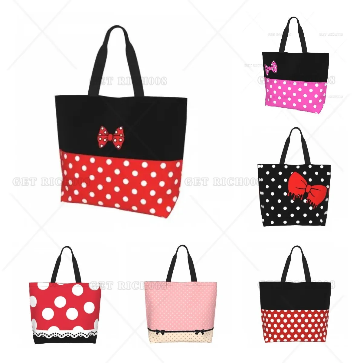 Bow Polka Dots Cartoon Pink Women Shoulder Shopping Bag Eco Bag Cute Tote Bag Fashion One Size Large HandBag