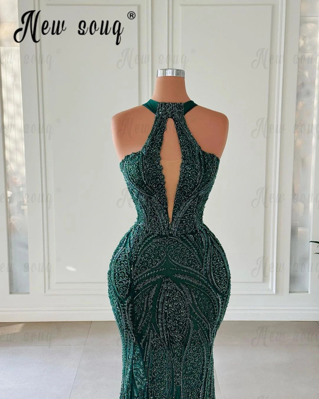 Backless Mermaid Dark Green Beading Party Dress 2024 Custom Made Elegant Prom Gowns for Women Wedding Vestidos De Noche Arabic