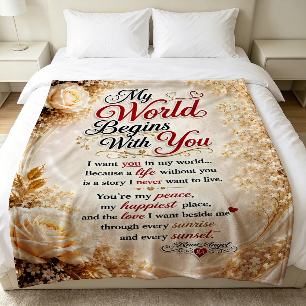 White Rose Gold Text Winter Summer Flannel Blanket Throw Fleece Soft Fuzzy Plush Cozy Fleece Blankets for Sofa Ideal Gifts