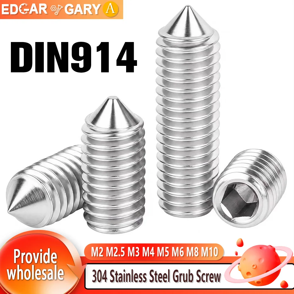 DIN914 304 Stainless Steel Hexagon Socket Set Screws Hex Allen Head Truncated Cone Point Grub Screws M2 M2.5 M3 M4 M5 M6 M8 M10
