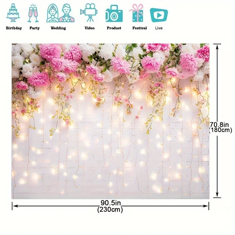 Flower Background Sparkling White Brick Wall Mother's Day Flower Photography Background Wedding Bride Birthday Party