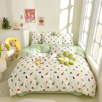 Cartoon dinosaur duvet cover set 100% cotton bedding set for kids boys girls bedroom skin-friendly duvet cover with pillowcase Cartoon dinosaur duvet cover set 100% cotton bedding set for kids boys girls bedroom skin-friendly duvet cover with pillowcase