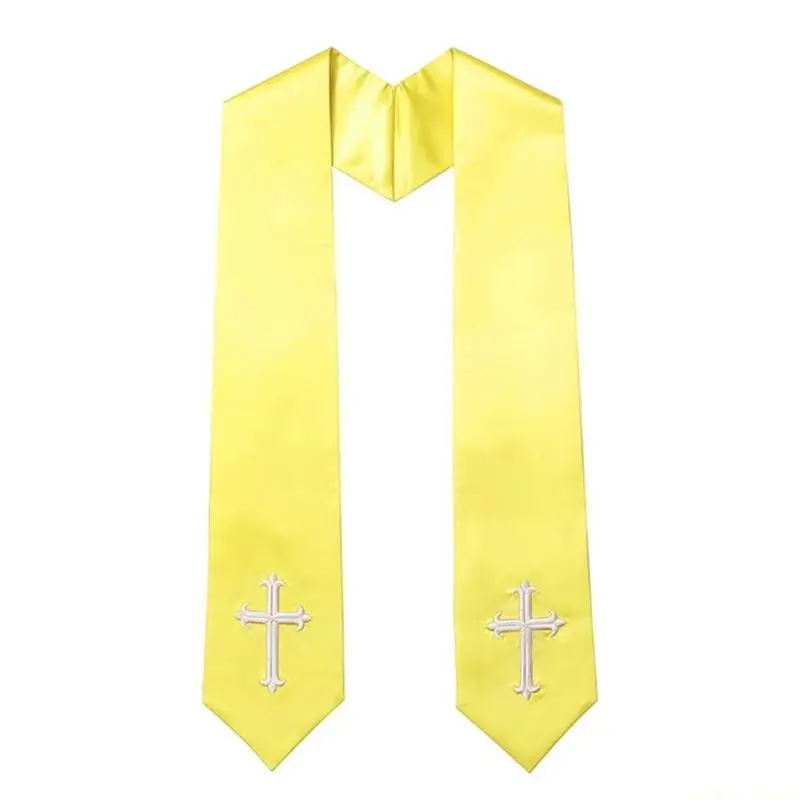 

31BF Minister Stole Reversible Shawl Embroidery Crossed Fringed Scarf for Church Event