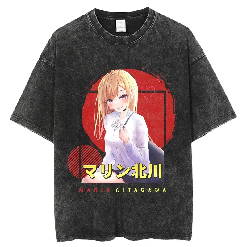 2025 My Dress Up Darling Harajuku T Shirt Men Hip Hop Vintage Washed Anime Oversized Streetwear 100% Cotton