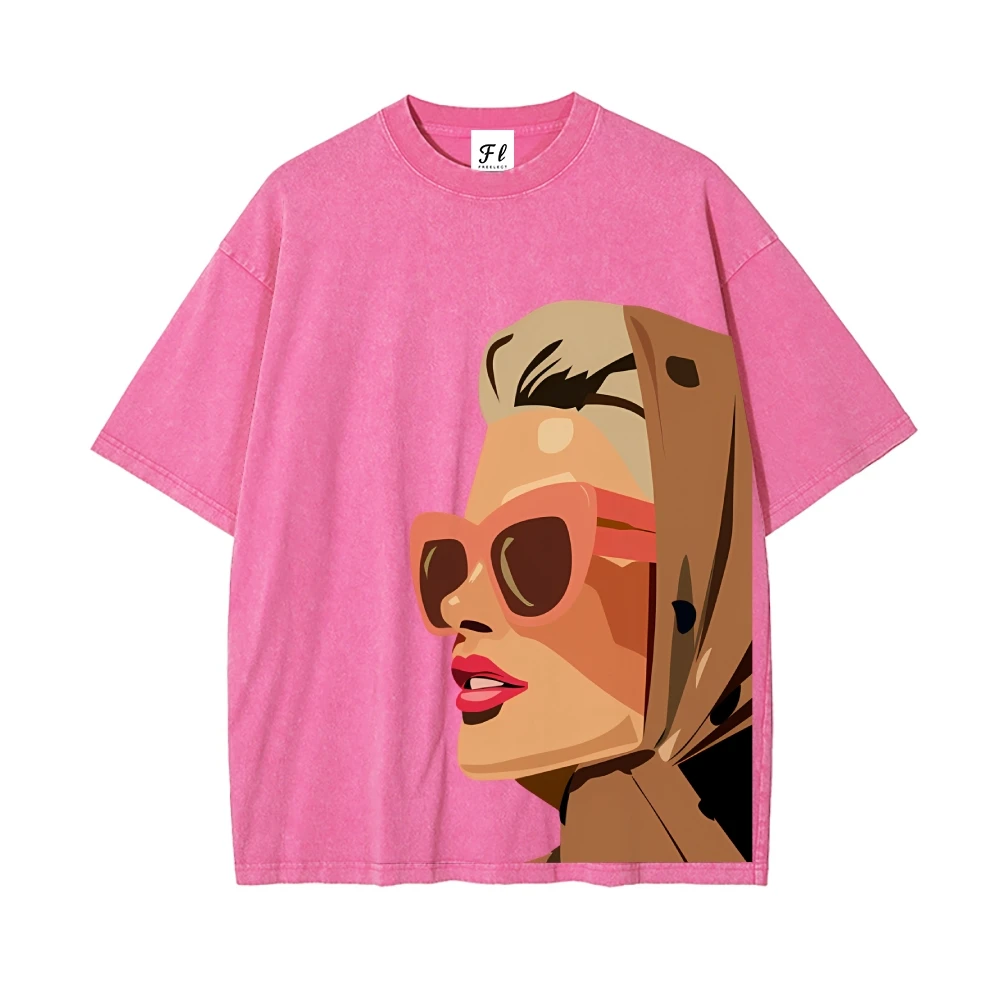 Vintage-T-Shirt mit gewaschenem Rundhalsausschnitt und stilvollem Damen-Grafik-atmungsaktivem Kurzarm-T-Shirt, lässig, modisch, bequem