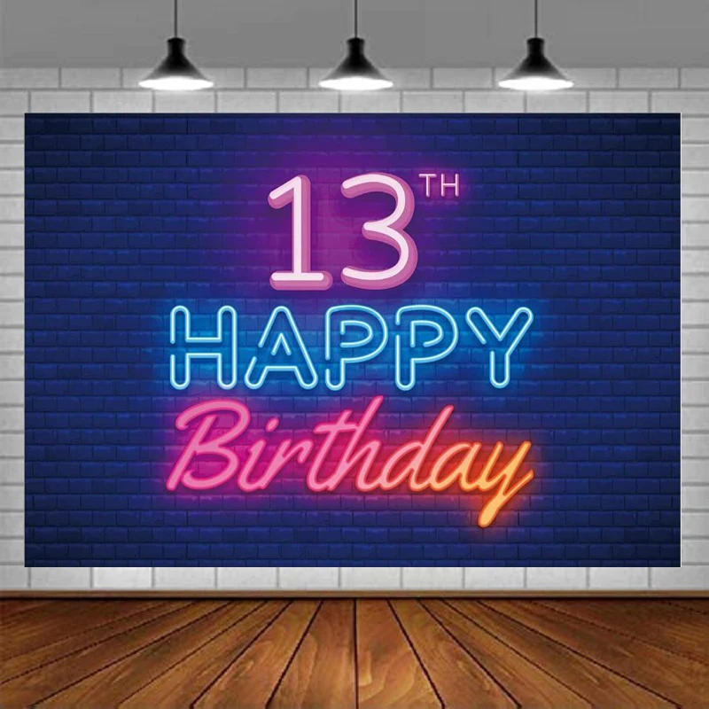 

Glow Neon Photography Backdrop Black Colorful Glowing 13 Years Old 13th Birthday Party Banner Decor For Boys Girls Supplies