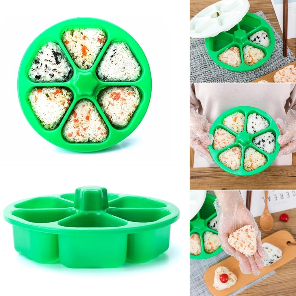 Useful 6 Grids Japanese Onigiri Maker Press Non-sticky DIY Plastic Triangular Sushi Maker Mold Japanese Kitchen Tools Bento Box