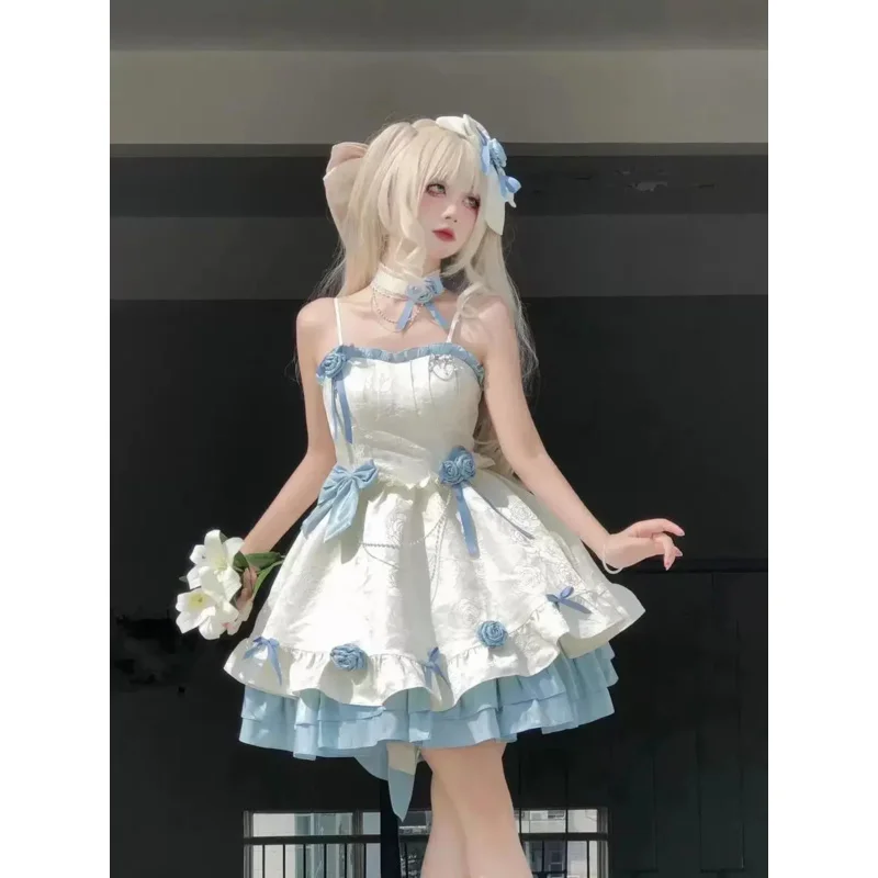 

Japan fashion Japanese women dress Lolita sling Gemini blue princess dark Gothic sling vestidos