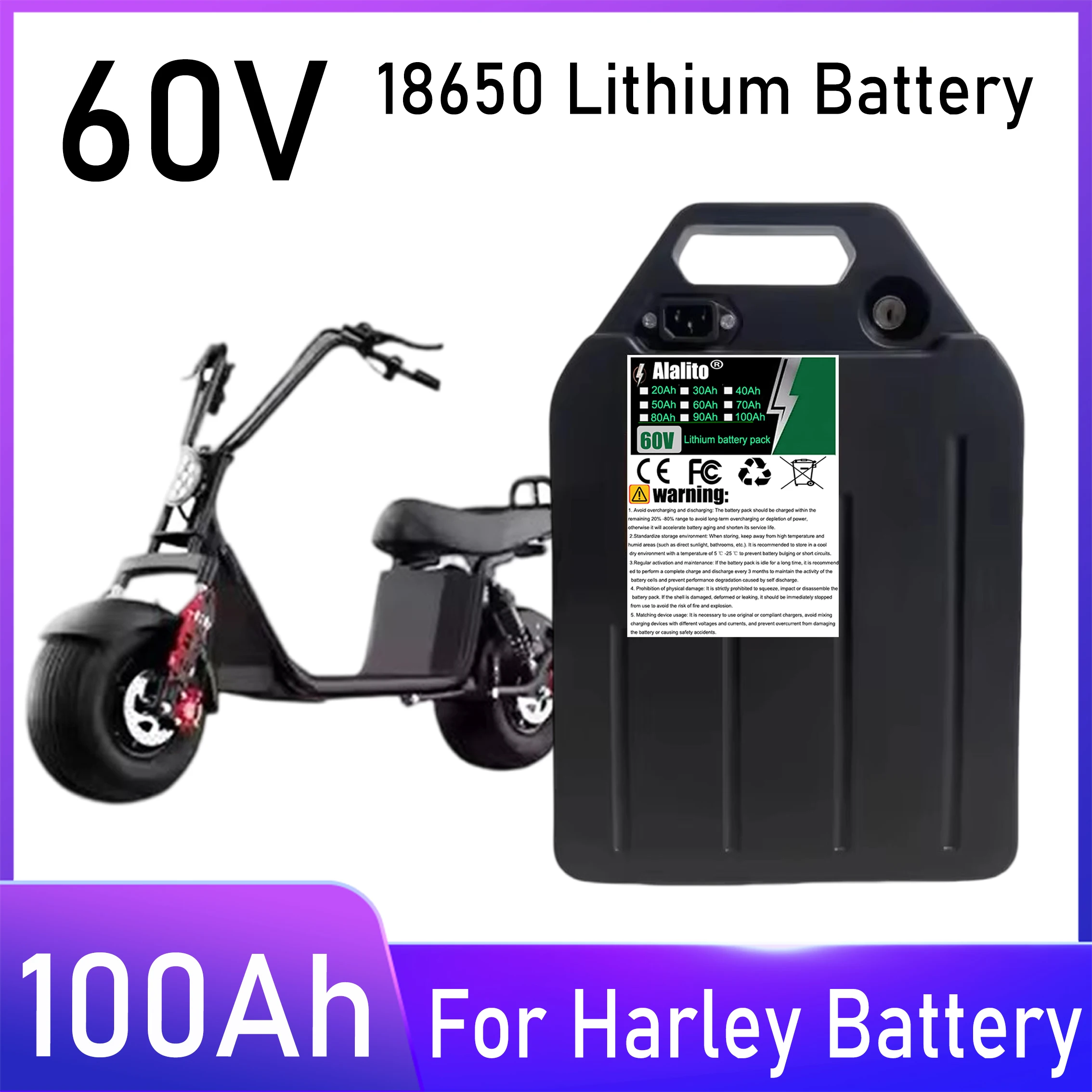 Air Fast Transportation New Full Capacity Power 60V 100Ah Lithium Battery Pack 18650 Lithium Battery Suitable for 800W-3000W