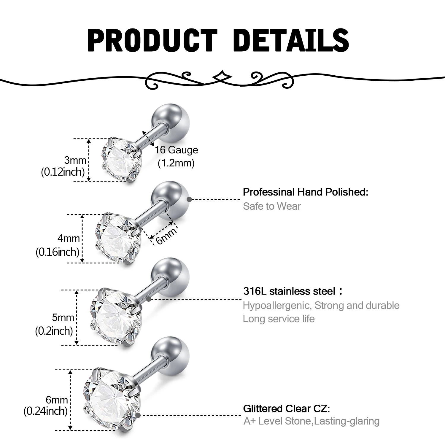 11 قطعة 316L الفولاذ المقاوم للصدأ الغضروف وأقراط اللولب الزنمة Daith أقراط الجسم الأذن ثقب المجوهرات