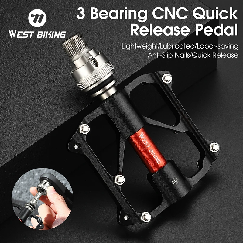 

WEST BIKING Quick Release Bicycle Pedal CNC Aluminum Alloy 3 Bearings Non-slip MTB Pedal Chrome Molybdenum Steel Bike Road Pedal