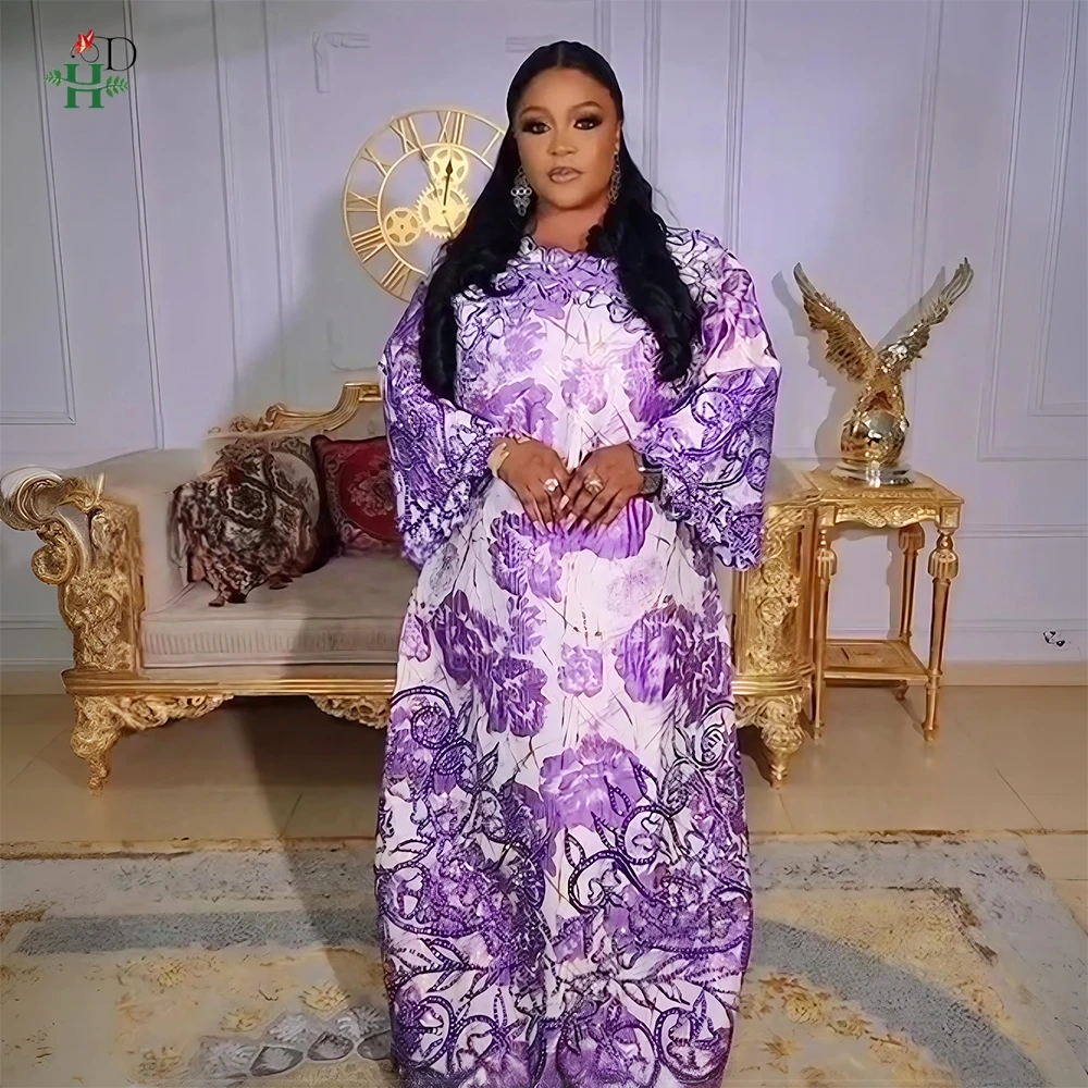 

African Dresses For Woman Turkey Dress Lucky Clover Robe Plus Size Wedding Purple Gowns Elegant Kaftan Boubou Djellaba Clothing