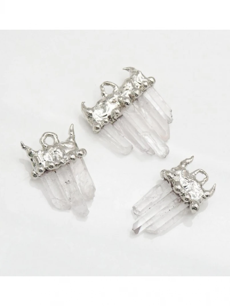 

5Pcs Handmade Pendant Silver Plated Soldered Clear Crystal Pillar Free Form Point Approx 39mm Jewelry For Women