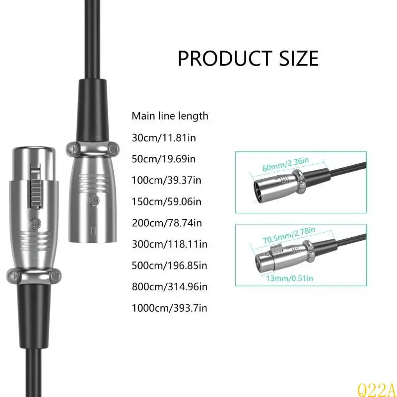 Q22A Gold Plated 3Pin Auditory Extension Cable, Copper Conductors for Auditory