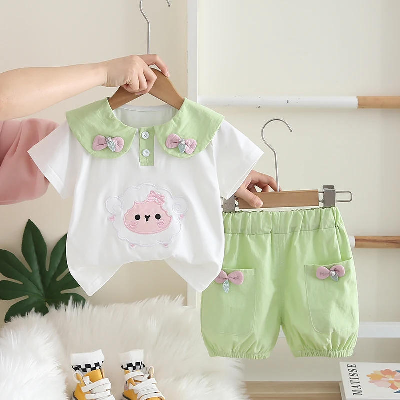 New Summer Baby Girls Clothes Suit Children Short Sleeved T-Shirt Shorts 2Pcs/Sets Kids Clothing Infant Cartoon Casual Costume