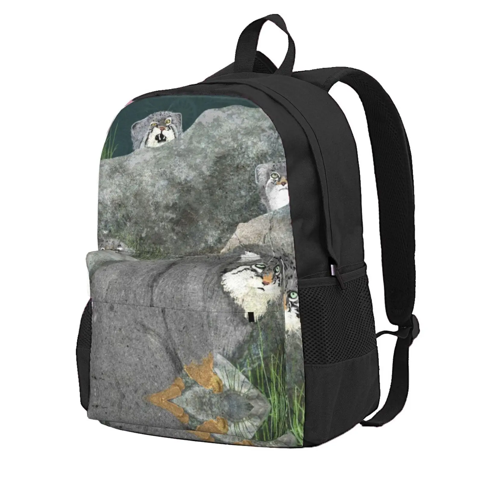 Pallas Cats Hot Sale Schoolbag Backpack Fashion Bags Cat Widlife Pallas Cute Baby Animal Nature Funny Kittens Rocks Grass Wild