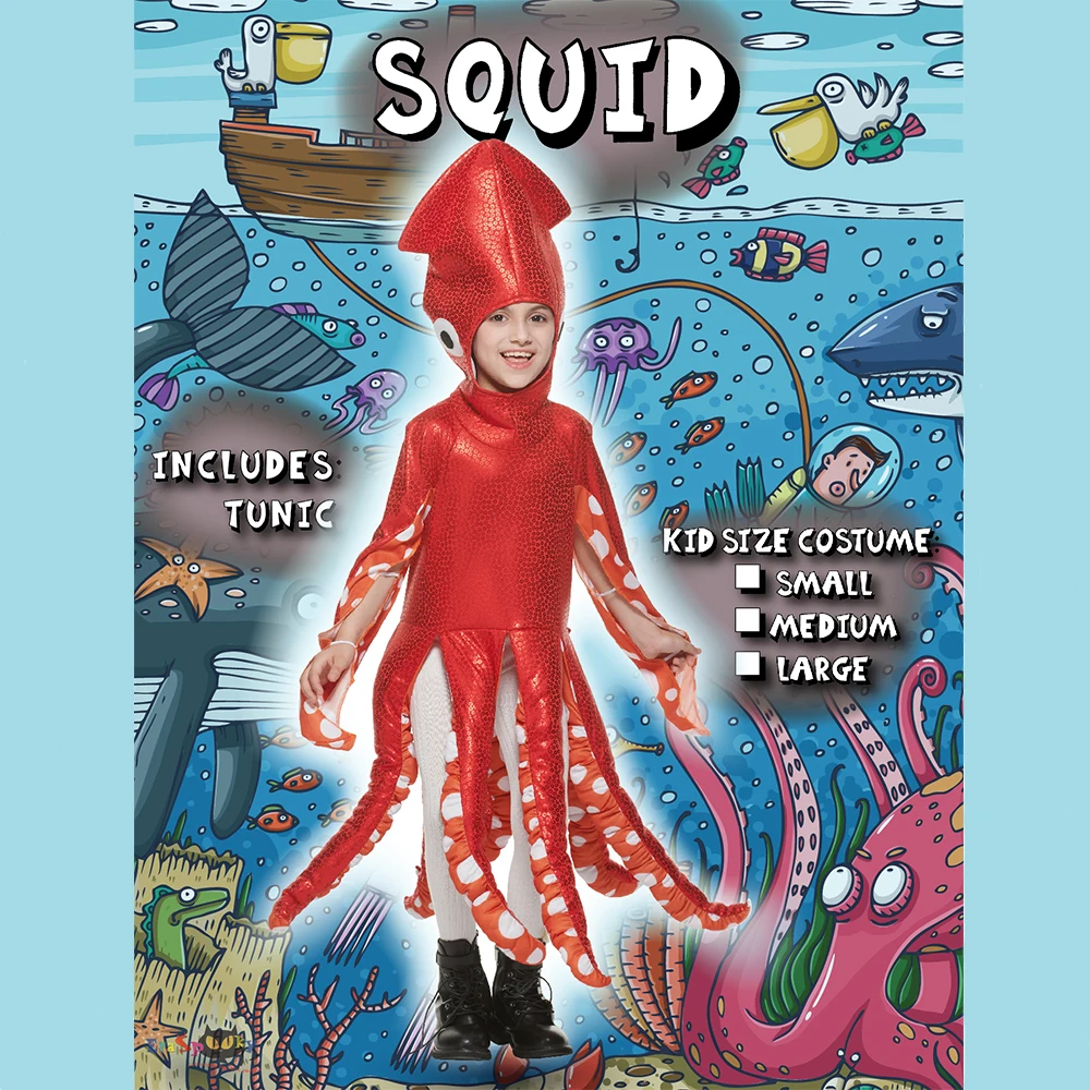 Funny Family Squid Costume Red Octopus Sponge Jumpsuits For Parent And Child Halloween Animal Costumes Carnival Fancy Dress