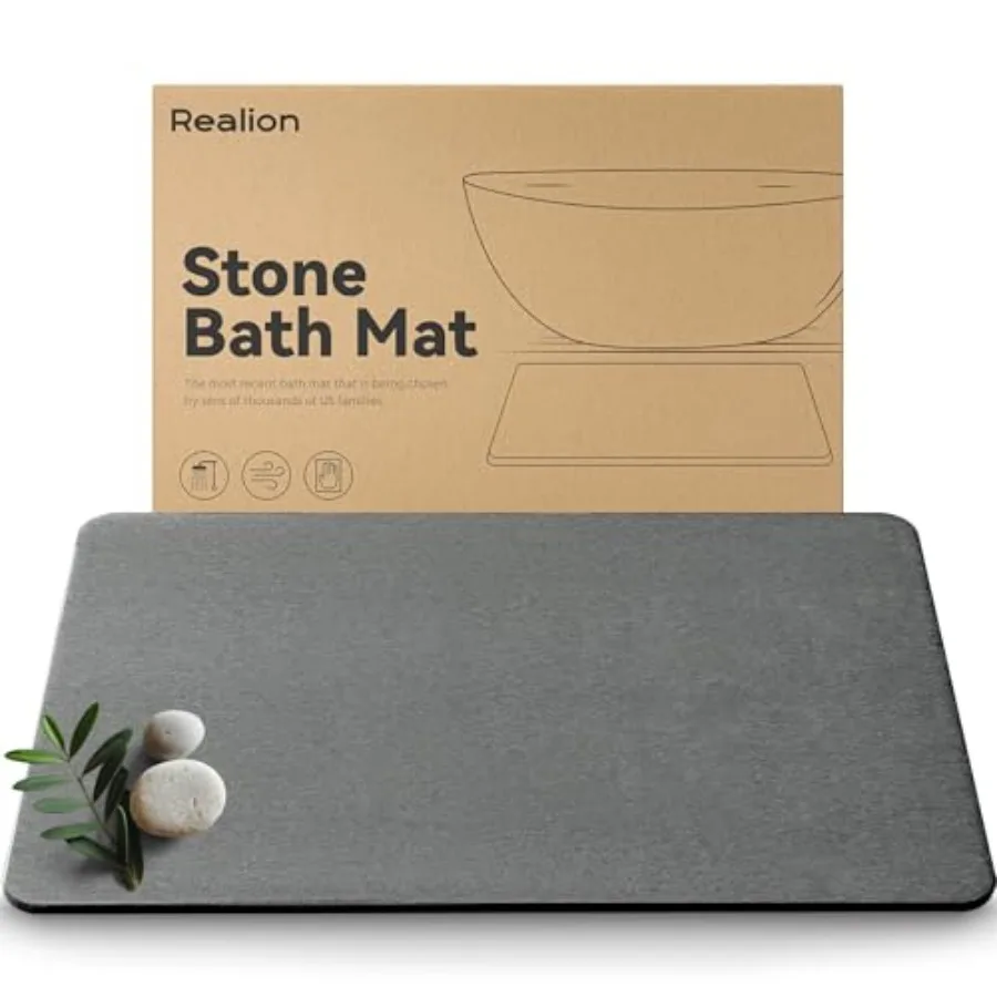 

Stone Bath Mat, Dries Quickly, Non-Slip Diatomaceous Earth Bath Mats for Bathroom, Super Absorbent Stone Shower Mat, Easy to Cl