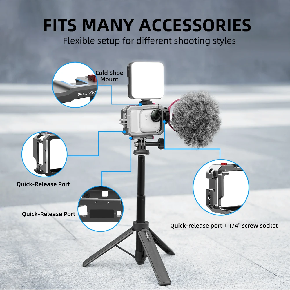 Flymile Cage Metal Protective Case for Insta360 GO Ultra Accessories Frame Cage Cold Shoe Multifunction Expansion Mounts