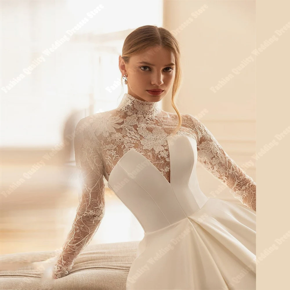 Elegante A-Linie Frauen Brautkleider glänzen Satin Oberfläche Prinzessin Brautkleider Wisch länge Dame Verlobung Vestidos de Novias