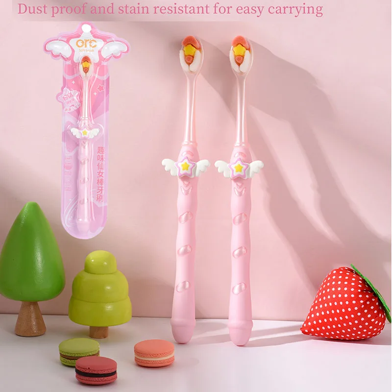 New Pink Stars And Wings Toothbrush For Women Adult Sweet Style Wide Head Soft Fur Premium Dental Care Tool Home Edition