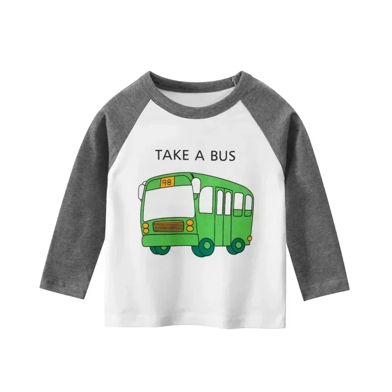 2025 Spring Autumn Brand New Boys Long Sleeve Cotton T-shirt Children's Bottoming Shirt Cartton Car Print Kids Tops Tee Dropship