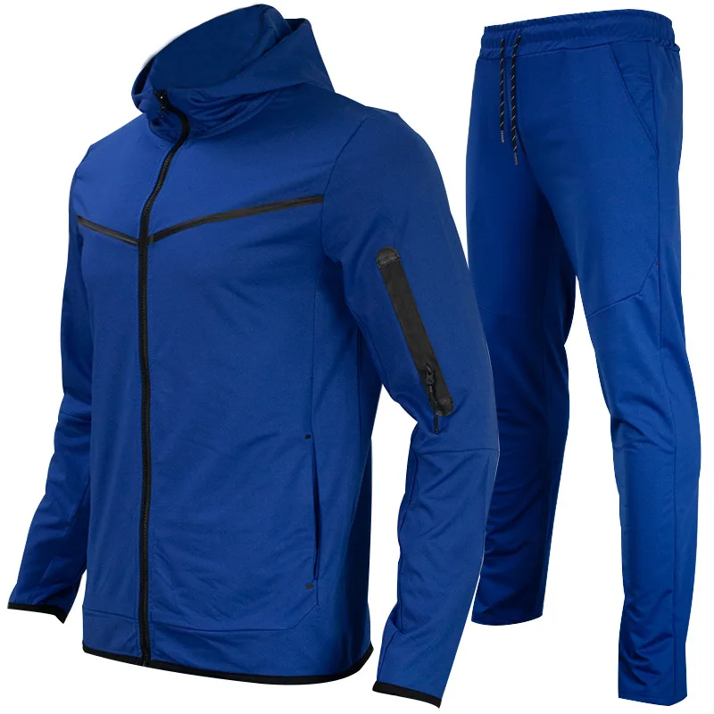 Herren Zweiteiler mit Farbblock-Design, Kapuzenjacke mit Reißverschluss und Jogginghose mit elastischem Kordelzug, atmungsaktives Sport- und Freizeitoutfit zum Laufen – Detail 6
