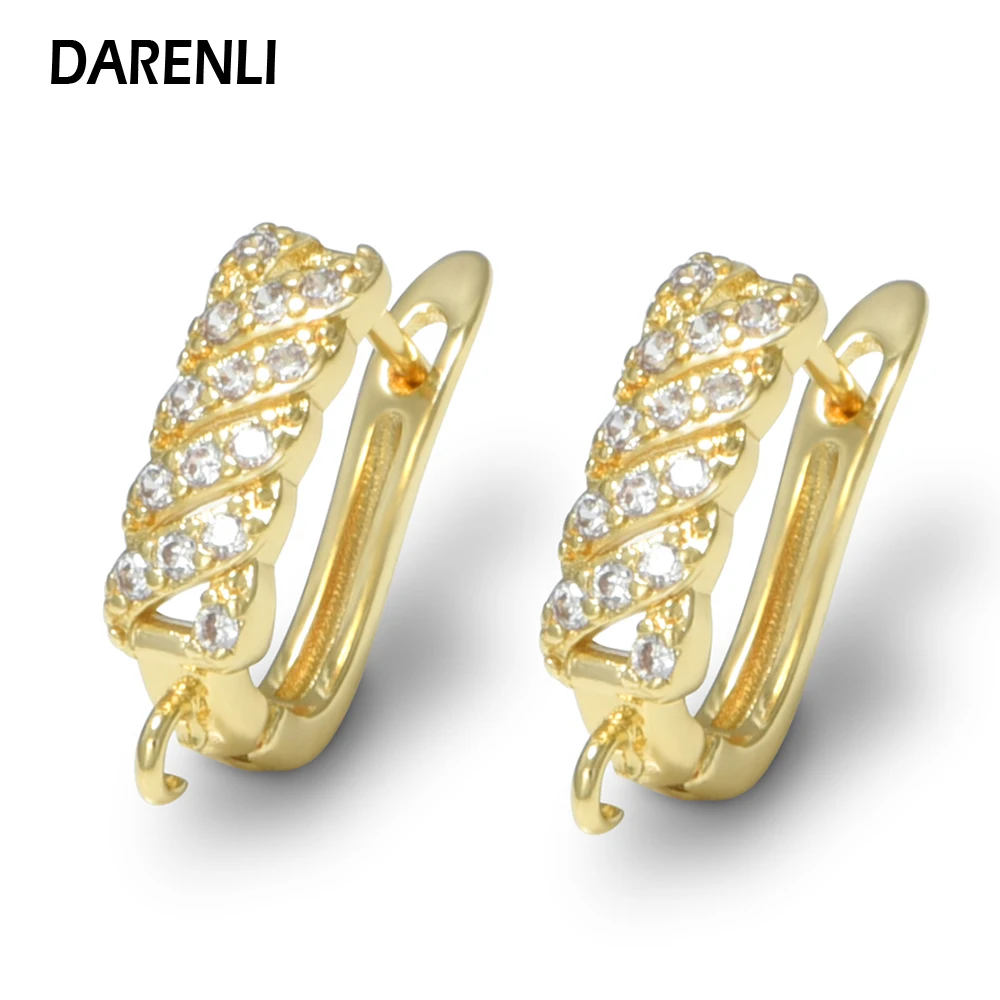 DARENLI 1 Pair French Style Nickel Free Earring Hooks With Zircon 18K Gold Plated DIY Brass Jewelry Making Accessories For Women