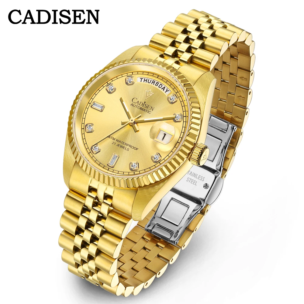 CADISEN 2024 New Men\'s Mechanical Watches DD38 Week Diamond Dial Luxury Automatic Watch Men Japan MIYOTA 8285 Sapphire Crystal