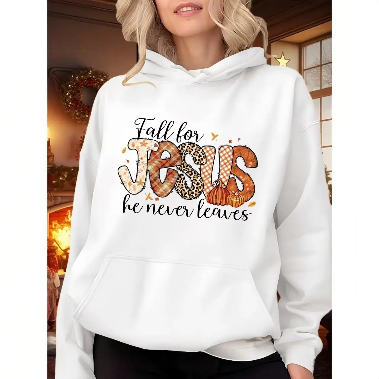 

"Fall for Jesus Hoodie Women Casual Sweatshirt Christian Faith Graphic Tee Autumn Pumpkin Inspirational Top Gift for Christians"
