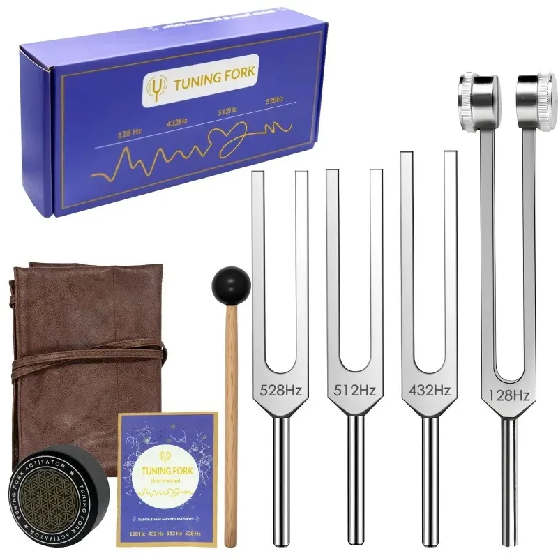 128/432/512/528Hz Tuning Fork 4 Piece Set Sound Healing Aluminum Alloy Tuning Fork Meditation Portable Percussion Instruments