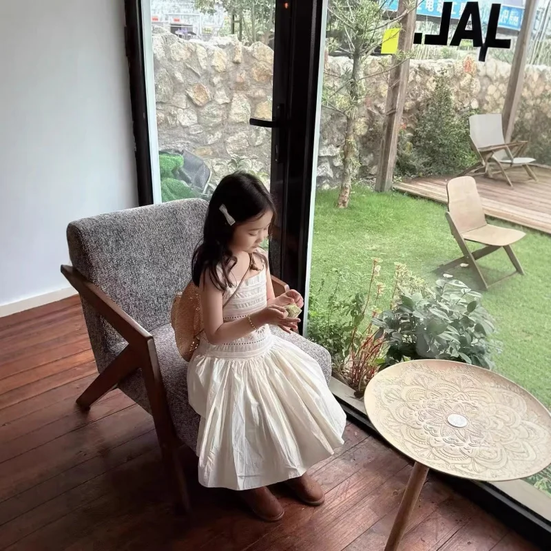 Special-interest design2026Girls' Summer Holiday Style Intricately Embroidered Hollow-Out Strap Princess Dress with Large Hem