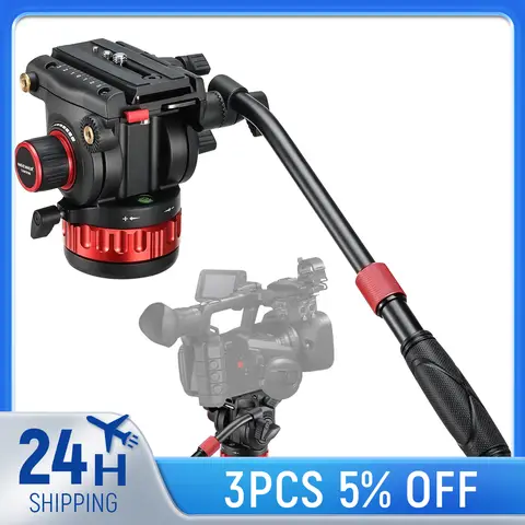 NEEWER Heavy Duty Video Tripod Fluid Head with Stepless Adjustable Pan/Tilt Damping Handle Quick Release Plate For DJI RS Gimbal