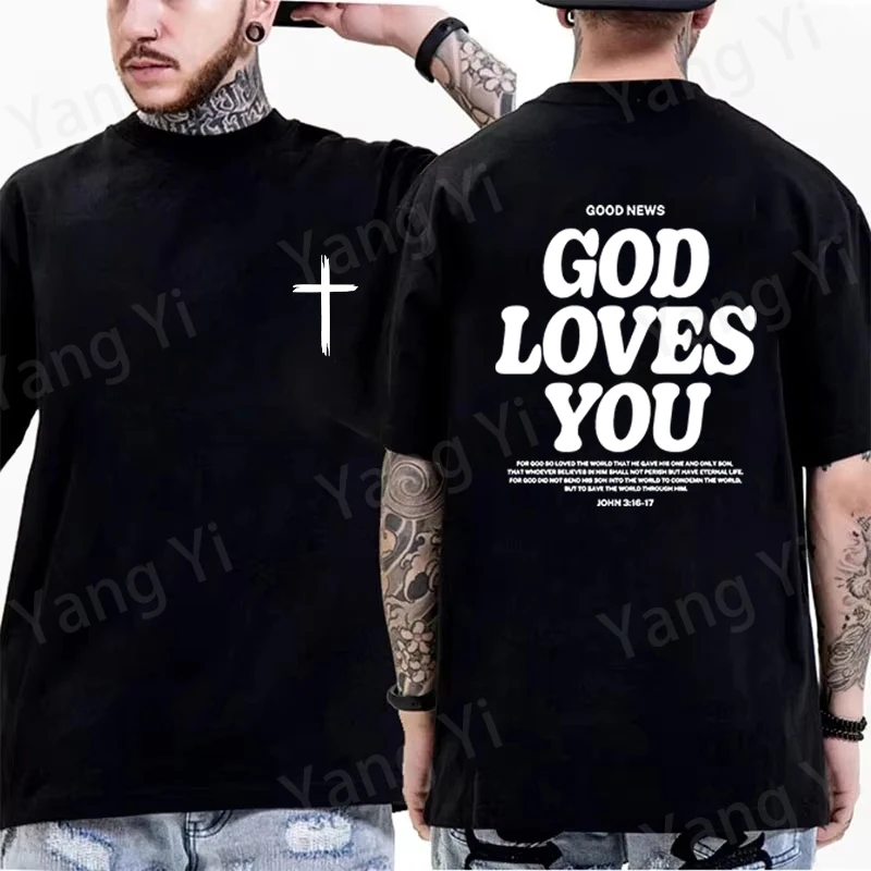 Modisches Unisex-T-Shirt mit christlichem Design-Print, für Männer und Frauen, Sommer-Freizeitoberteil, Paar-Mode, Streetwear-T-Shirt – Detail 6