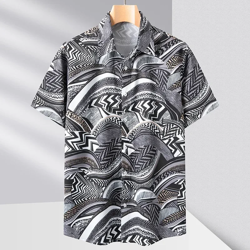 

New Arrival Summer Men's Youth Fashion Casual Square Neck Print Short Sleeve Shirt Plus Size L XL 2XL 3XL 4XL 5XL 6XL