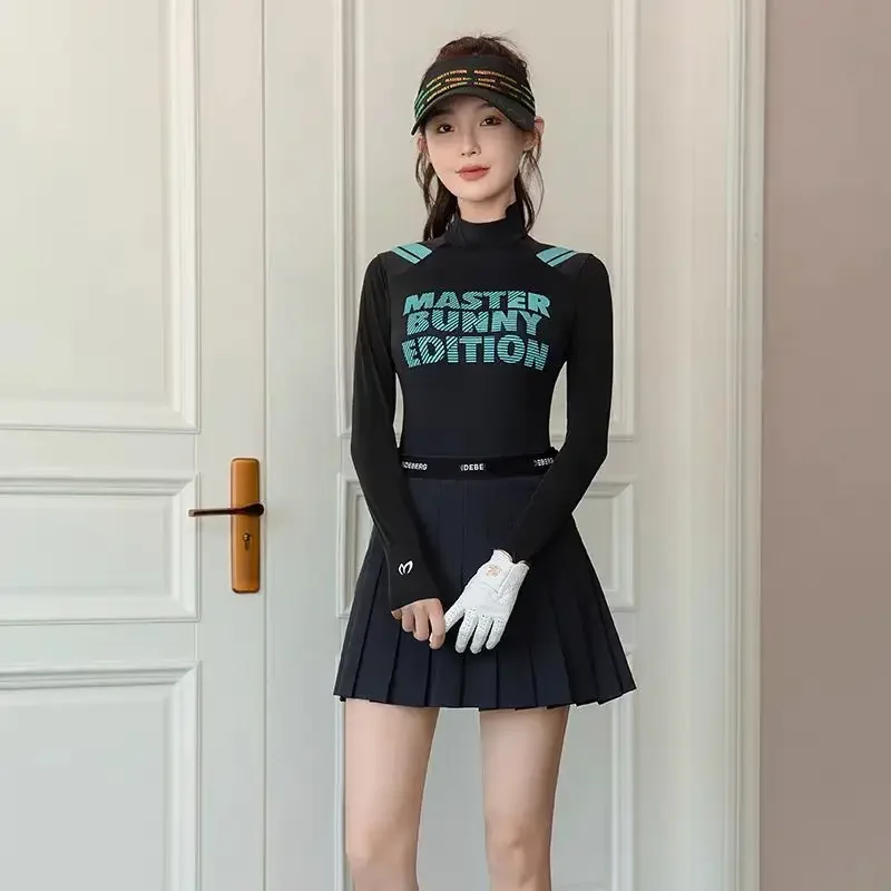 2026Authentic Korean autumn and wintergolf clothing women'slong sleeved slim fit and breathable quick drying elastic golf top
