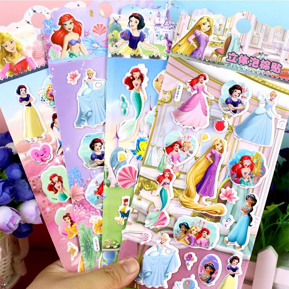 4pcs Disney Cute Anime Princess Cartoon Bubble Stickers Kawaii Decoration Decals DIY Bike Laptop Phone Reward Sticker Party Gift