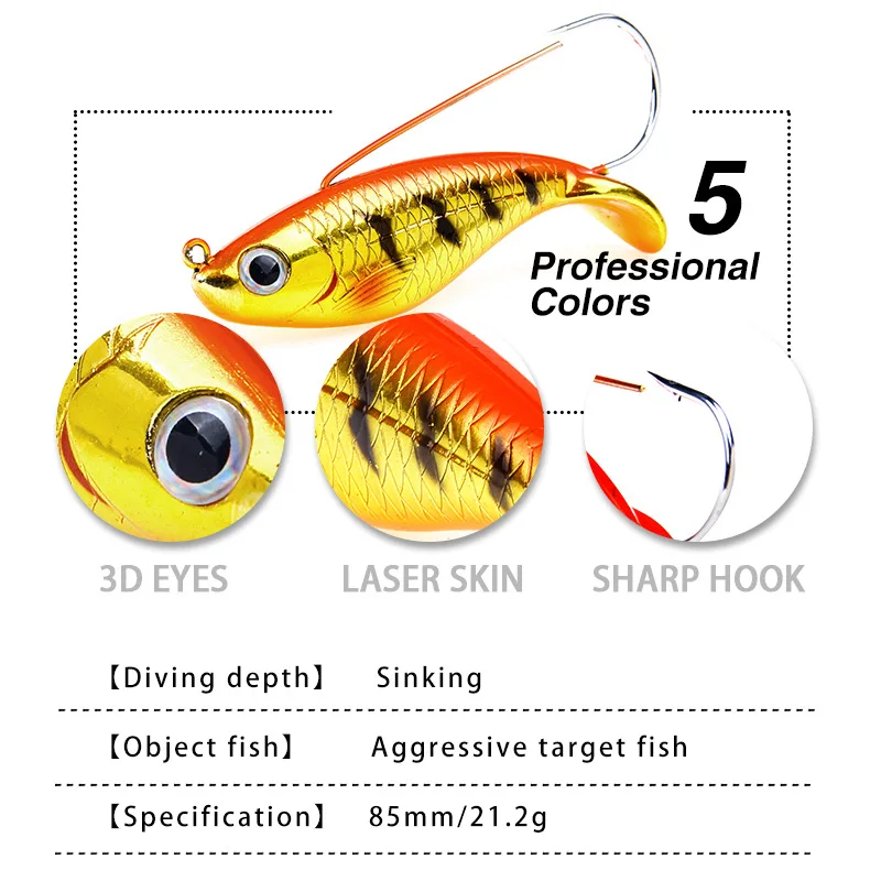 

1pcs VIB 8.5cm/21g ABS Submerged Metal Bait 3D Imitation Fish Scale Sea Fishing Hard Bait for Bass and Catfish Lifelike Fish Eye