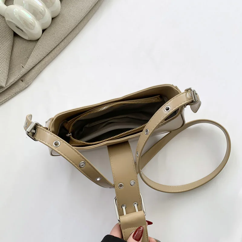 LEFTSIDE Belt Buckle Crossbody Bags for Women 2024 Korean Fashion Y2K Small PU Leather Saddle Bag Females Handbags and Purses