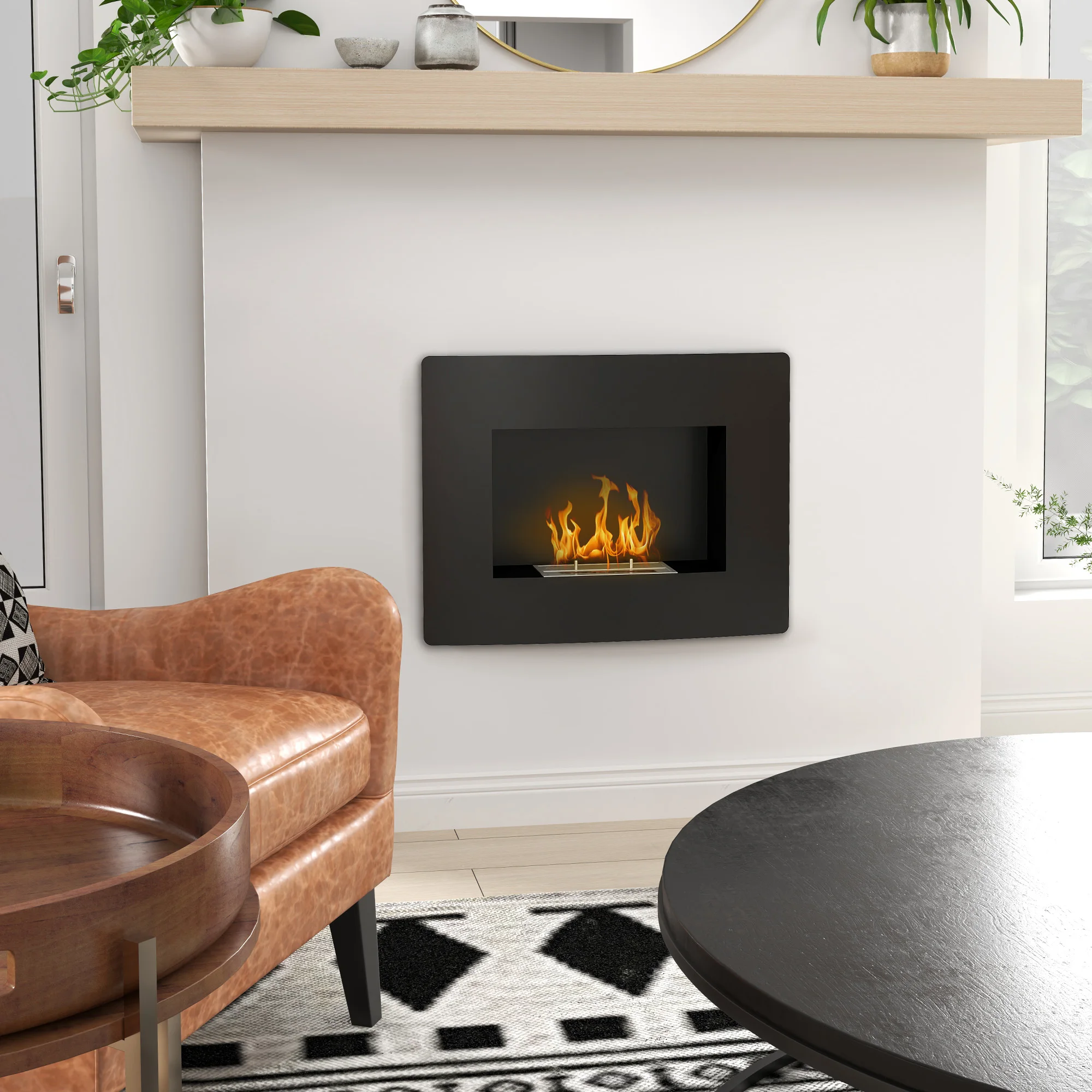 Homcom Wand Bioethanol Kamin mit Tank 0,9 l 66x16x52 cm schwarz