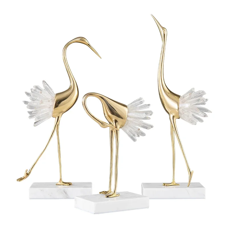 

Crystal swan ornament light luxury model room study TV cabinet living room Nordic pure copper crane Internet celebrity