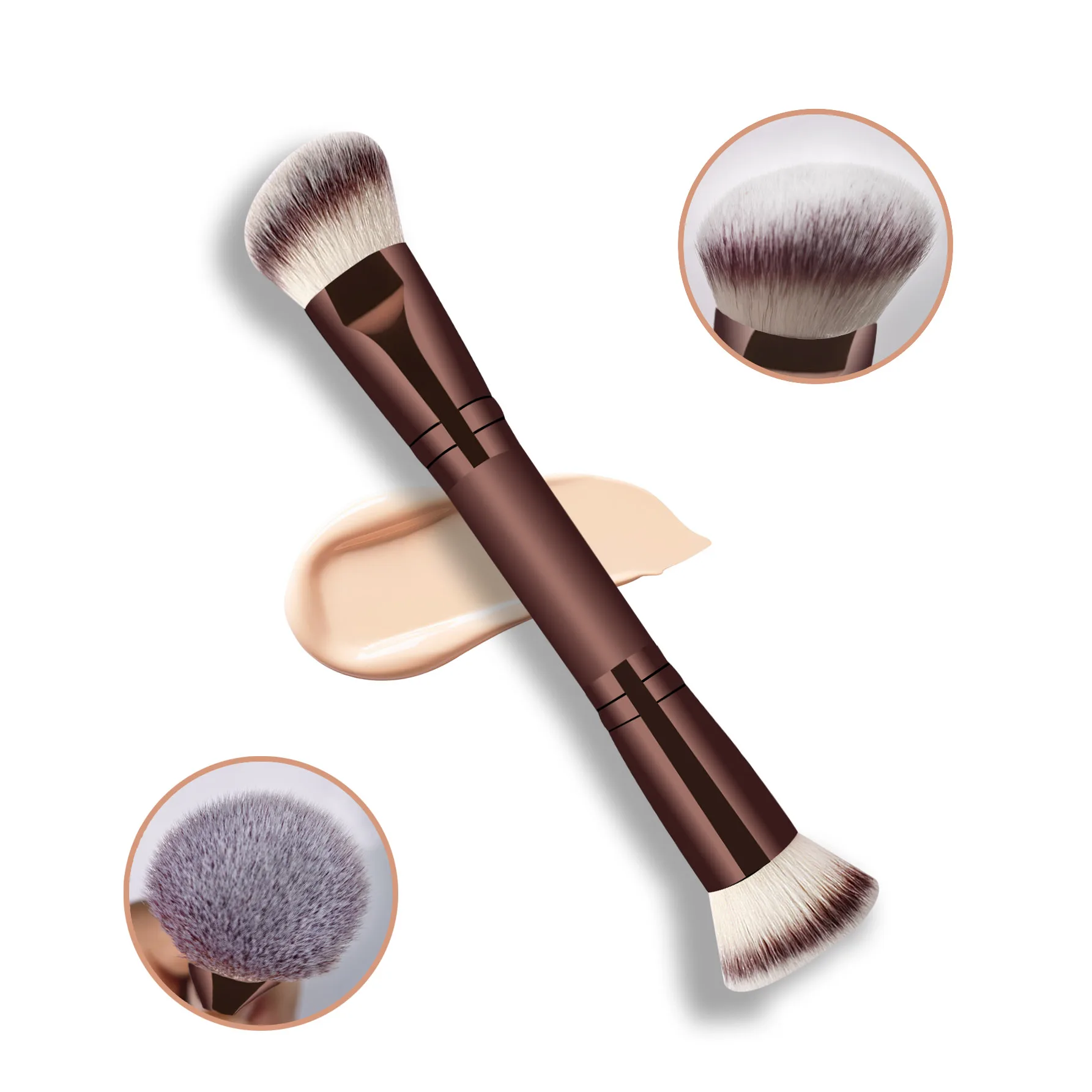 4 Double-Ended Multifunctional Makeup Brushes, Including Foundation Brush, Blush Brush, Loose Powder Brush, Contour Brush, and Eyeshadow Brush, Are Beauty Tools Specially Designed for Women Easy to Carry