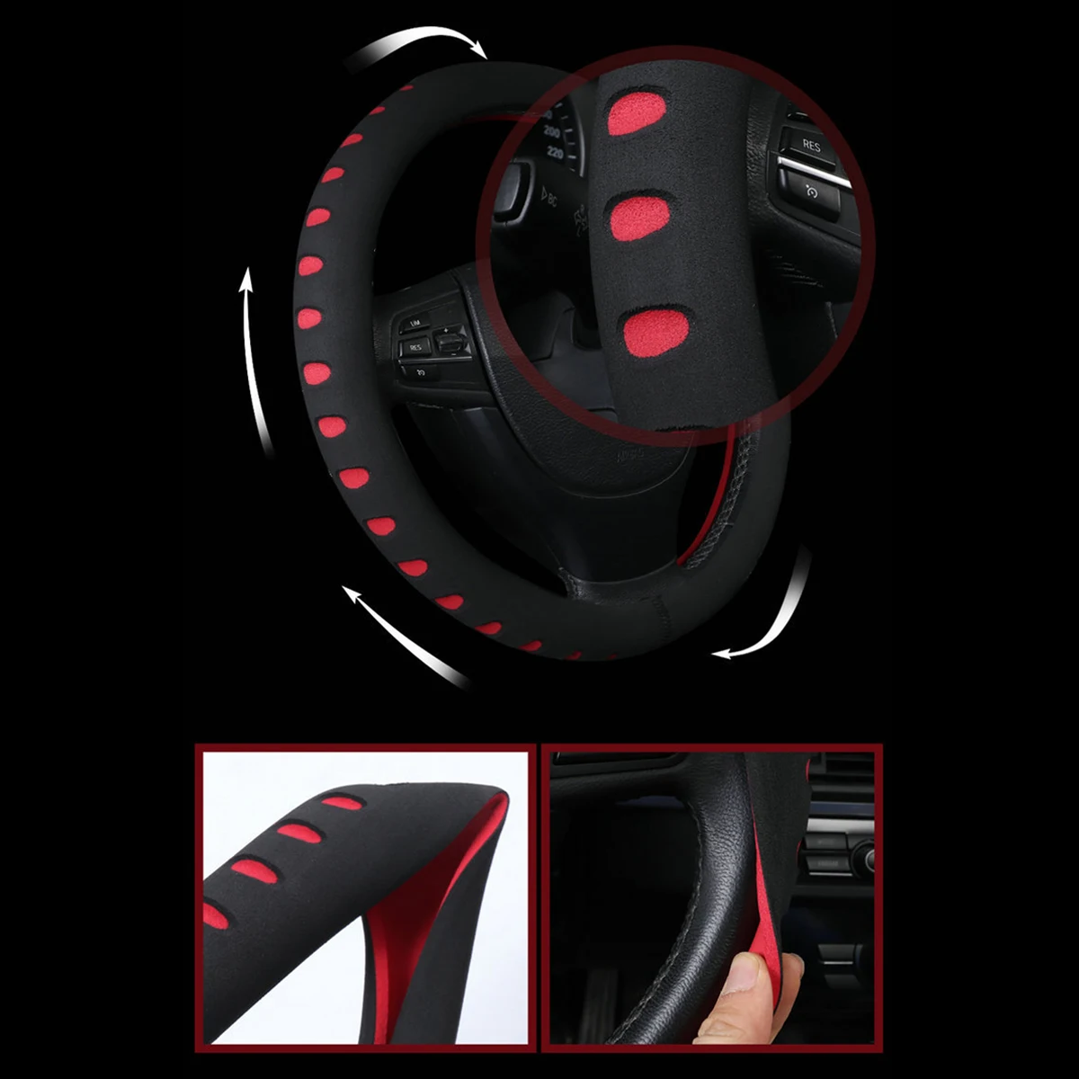 

38cm Universal Car Steering Wheel Protective Cover Anti-slip Elastic Steering Wheel Sleeve Cover (Red)