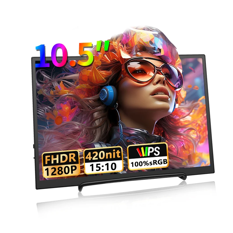 10,5-дюймовый портативный монитор 1280P 100% SRGB 420cd/m2 с двойными динамиками, мини-интерфейс HDMI для портативных ПК, игровой консоли PS4