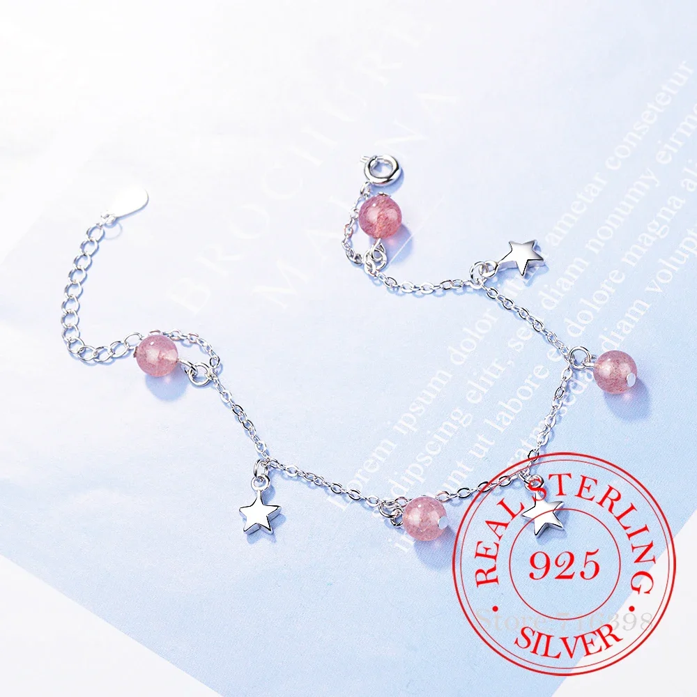 

Браслеты и браслет из стерлингового серебра 925 пробы с клубничными кристаллами и звездами для женщин, подарок, женская мода, предотвращает аллергию